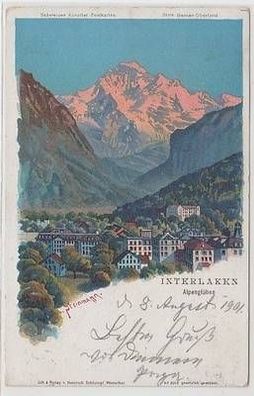 47047 Ak Interlaken Schweiz Alpenglühen 1901
