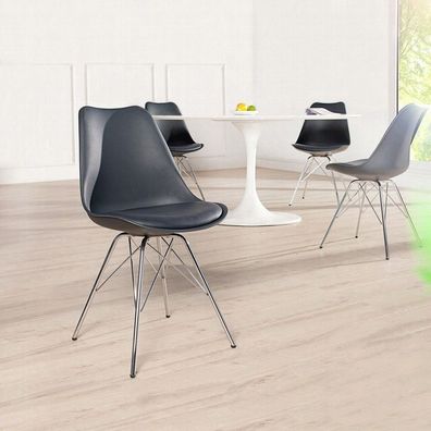 cagü: Design Retro Stuhl [GÖTEBORG] Schwarz verchromtes Gestell Skandinavischen STIL