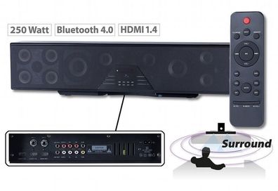 Auvisio 6-Kanal-3D-Soundbar 5.1-Surround-Sound Bluetooth 4.0, HDMI, 250 Watt, Lautspr