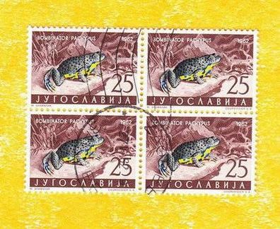 Jugoslawien-Motiv - Viererblock - Gelbbauchunke (Bombina variegata ) o