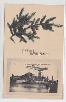 50435 Weihnachts Ak Kiel Germaiawerft mit Riesenkrahn 1911
