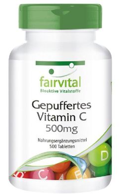 Gepuffertes Vitamin C 500mg - 500 Tabletten als Calcium-L-Ascorbat - fairvital