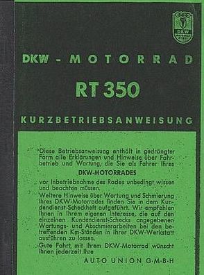 Bedienungsanleitung DKW RT 350, Motorrad, Zweirad, Oldtimer, Klassiker