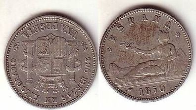 1 Pesetas Silber Münze Spanien 1870