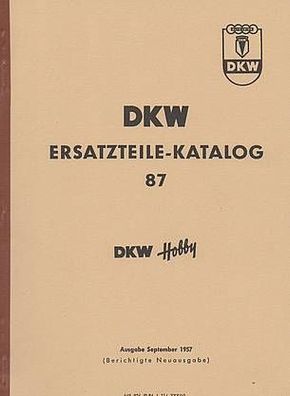 Ersatzteile Katalog 87 - DKW Hobby Roller, Motorroller, Zweirad, Oldtimer