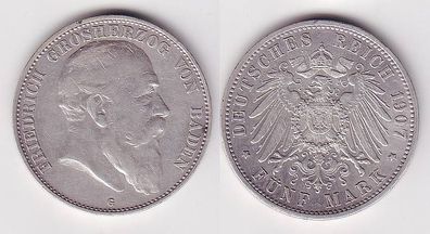 5 Mark Silber Münze Baden Großherzog Friedrich 1907