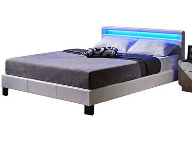 Doppelbett Ehebett inkl. LED Beleuchtung und Lattenrost 140 x 200 cm Weiss