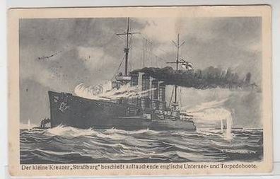 51109 Feldpost Ak Kreuzer "Straßburg" beschießt englische U-Boote 1916