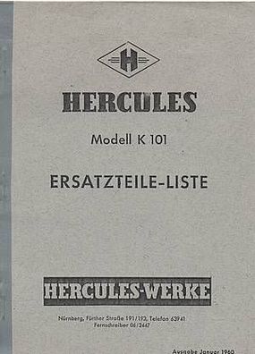 Ersatzteilliste Hercules Modell K 101, Motorrad, Zweirad, Oldtimer, Klassiker