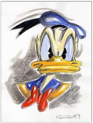 Klausewitz: Original Feder und Aquarell : Donald Duck- Angry Donald/ 24x32 cm