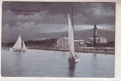 52011 Ak Ostseebad Warnemünde am Leuchtturm 1912