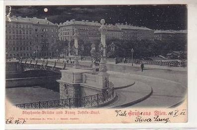 51998 Mondscheinkarte Gruß aus Wien Stephanie Brücke und Franz Josefs Quai 1902