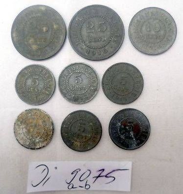 9 x Zink Münzen deutsche Besetzung Königreich Belgien 1915/1916