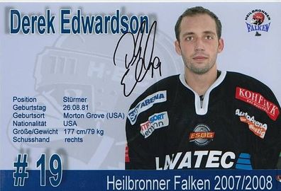 Derek Edwardson Heilbronner Falken TOP Foto 2007-08 Original Signiert + A 20138