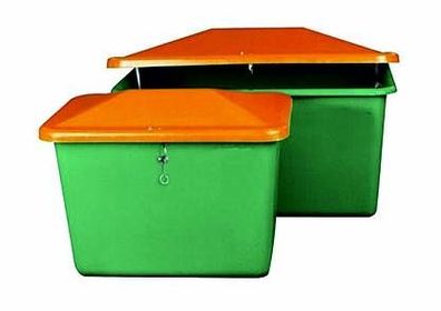 550l Streugutbehälter, Streugutkiste, Streubox, GFK, grün/ orange