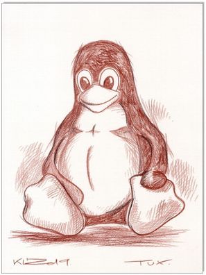 Klausewitz: Original Rötelzeichnung : Linux Tux / 24x32 cm