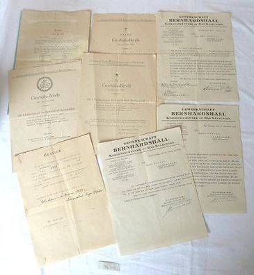 8 alte Dokumente Gewerkschaft Bernhardshall Bad Salzungen 1900-1946