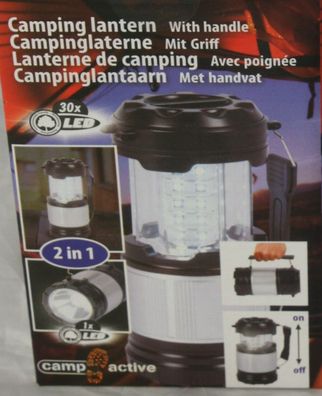 Campinglaterne Taschenlampe 2 in 1 Campingleuchte 30 LED Lampe Laterne Licht