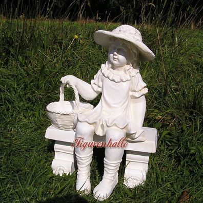 Mädchen Korb auf Bank Gartendekoration Deko Garten Figur Engel Gartenfigur