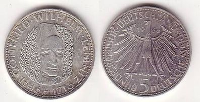 BRD Gedenk Münze 5 Mark Gottfried Wilhelm Leibniz 1966