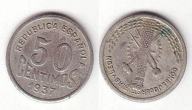 50 Centimos Spanien republikanische Bürgerkriegsausgabe 1937
