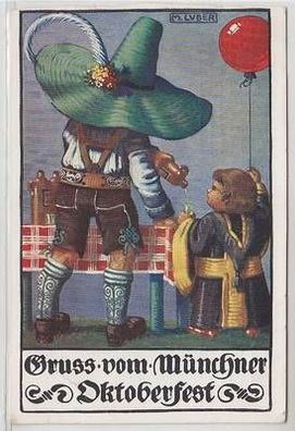 50961 Ak Gruß vom Münchner Oktoberfest mit Münchner Kindl 1912