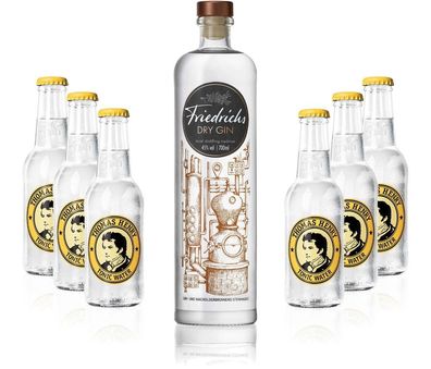 Gin Tonic Set - Friedrichs Dry Gin 0,7l 700ml (45% Vol) + 6x Thomas Henry Tonic