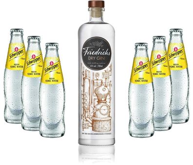 Gin Tonic Set - Friedrichs Dry Gin 0,7l 700ml (45% Vol) + 6x Schweppes Tonic Wa