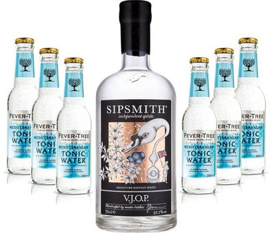 Gin Tonic Set - Sipsmith V.J.O.P. Gin 0,7l 700ml (57,5% Vol) + 6x Fever Tree Me