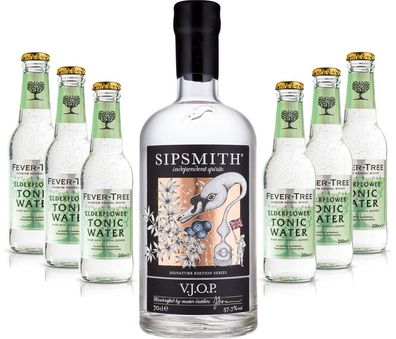 Gin Tonic Set - Sipsmith V.J.O.P. Gin 0,7l 700ml (57,5% Vol) + 6x Fever Tree El