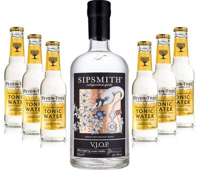 Gin Tonic Set - Sipsmith V.J.O.P. Gin 0,7l 700ml (57,5% Vol) + 6x Fever Tree To