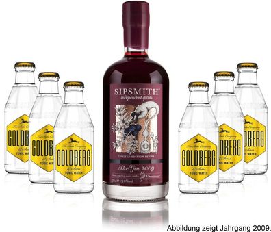 Gin Tonic Set - Sipsmith Sloe Gin (Jahrgang 2015) 0,5l (29% Vol) + 6x Goldberg