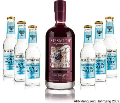 Gin Tonic Set - Sipsmith Sloe Gin (Jahrgang 2015) 0,5l (29% Vol) + 6x Fever Tre