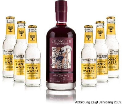 Gin Tonic Set - Sipsmith Sloe Gin (Jahrgang 2015) 0,5l (29% Vol) + 6x Fever Tre