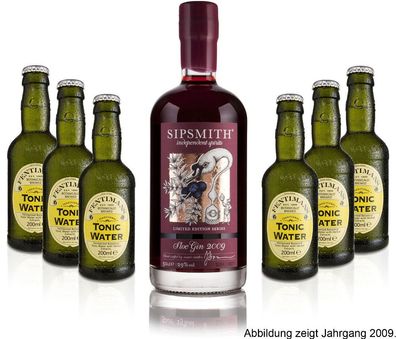 Gin Tonic Set - Sipsmith Sloe Gin (Jahrgang 2015) 0,5l (29% Vol) + 6x Fentimans