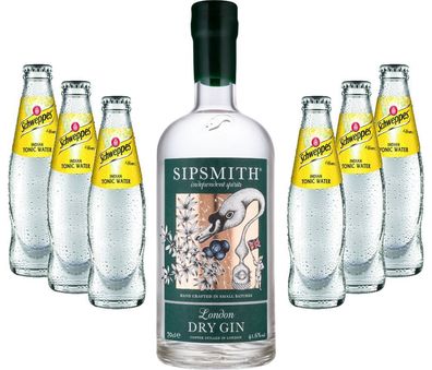 Gin Tonic Set - Sipsmith London Dry Gin 0,7l 700ml (41,6% Vol) + 6x Schweppes T