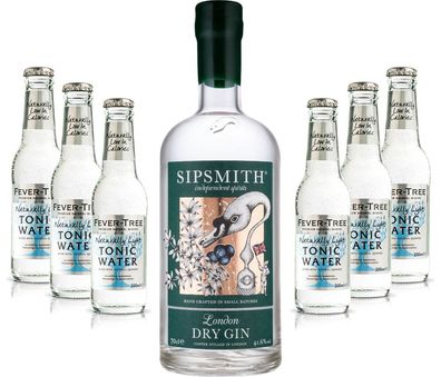 Gin Tonic Set - Sipsmith London Dry Gin 0,7l 700ml (41,6% Vol) + 6x Fever Tree