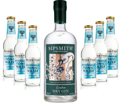 Gin Tonic Set - Sipsmith London Dry Gin 0,7l 700ml (41,6% Vol) + 6x Fever Tree