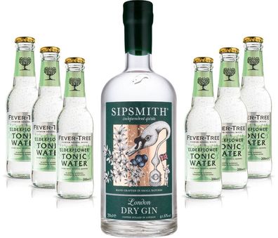 Gin Tonic Set - Sipsmith London Dry Gin 0,7l 700ml (41,6% Vol) + 6x Fever Tree