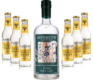 Gin Tonic Set - Sipsmith London Dry Gin 0,7l 700ml (41,6% Vol) + 6x Fever Tree