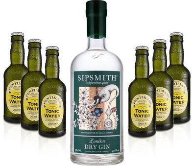 Gin Tonic Set - Sipsmith London Dry Gin 0,7l 700ml (41,6% Vol) + 6x Fentimans T