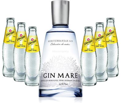 Gin Tonic Set - Gin Mare 0,5l (42,7% Vol) + 6x Schweppes Tonic Water 200ml inkl