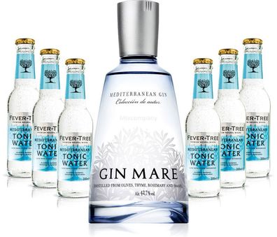 Gin Tonic Set - Gin Mare 0,5l (42,7% Vol) + 6x Fever Tree Mediterranean Tonic W