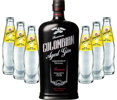 Gin Tonic Set - Dictador Colombian Aged Gin Black 0,7l 700ml (43% Vol) + 6x Sch