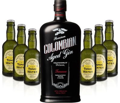 Gin Tonic Set - Dictador Colombian Aged Gin Black 0,7l 700ml (43% Vol) + 6x Fen