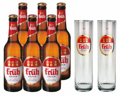 Früh Kölsch Set - 6x Früh Kölsch Bier 0,33L (4,8% Vol) + 2x Biergläser / Stange