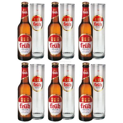 Früh Kölsch Set - 6x Früh Kölsch Bier 0,33L (4,8% Vol) + 6x Biergläser / Stange