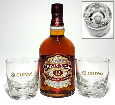 Chivas Regal 12 Jahre Blended Scotch Whisky 1L (40% Vol) + 2x Tumbler mit Diama