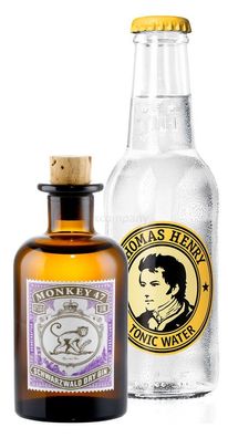 Gin Tonic Probierset - Monkey 47 Schwarzwald Dry Gin 50ml (47% Vol) + Thomas He