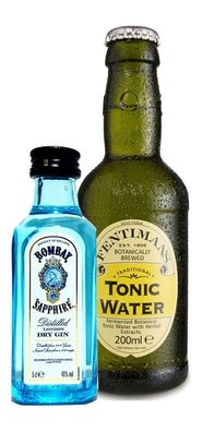 Gin Tonic Probierset - Bombay Sapphire London Dry Gin 50ml (40% Vol) + Fentiman